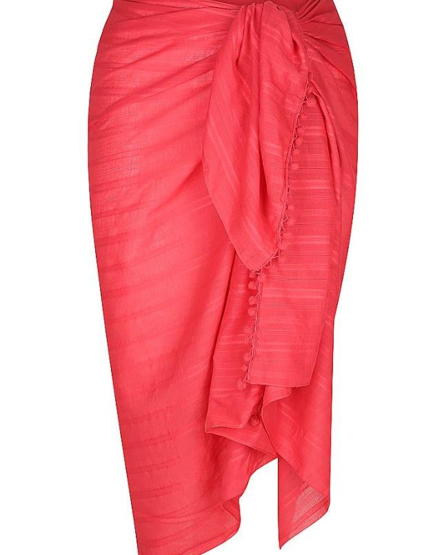 Capriosca Cotton Pom Pom Sarong CCS2106 Splash Swimwear Sarongs Red / O/S 9351571029619