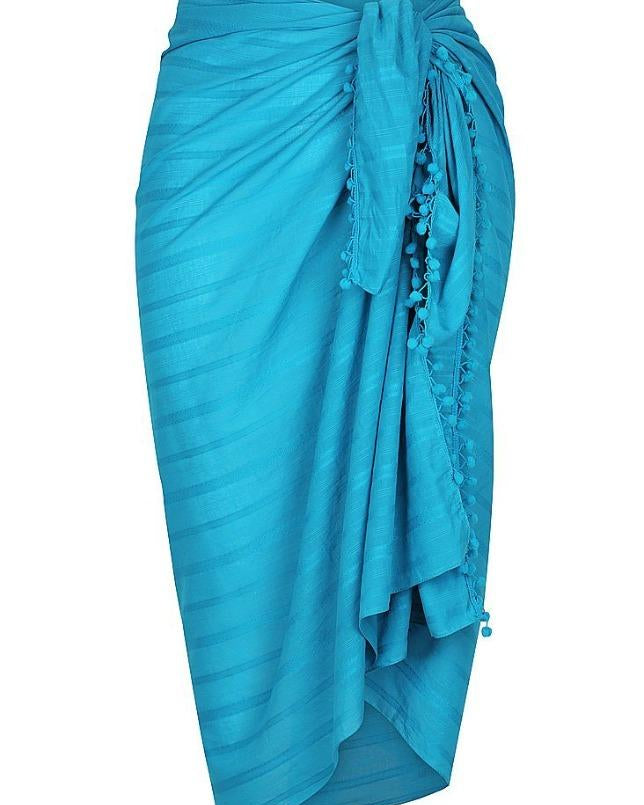 Capriosca Cotton Pom Pom Sarong CCS2108 Splash Swimwear Sarongs Turquoise / O/S 9351571038383