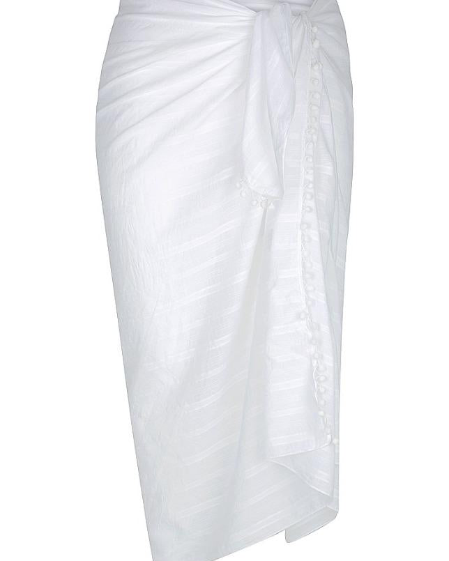 Capriosca Cotton Pom Pom Sarong CCS2101 Splash Swimwear Sarongs White / O/S 9351571007952