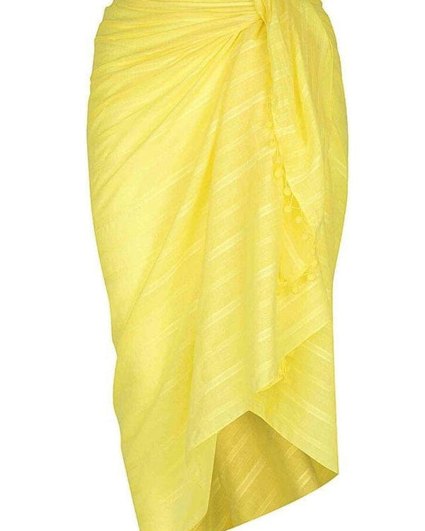 Capriosca Cotton Pom Pom Sarong CCS2108 Splash Swimwear Sarongs Yellow / O/S 9351571045619