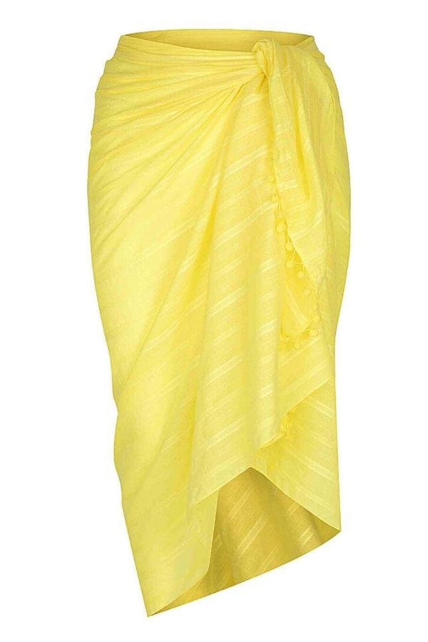Capriosca Cotton Pom Pom Sarong CCS2108 Splash Swimwear Sarongs Yellow / O/S 9351571045619