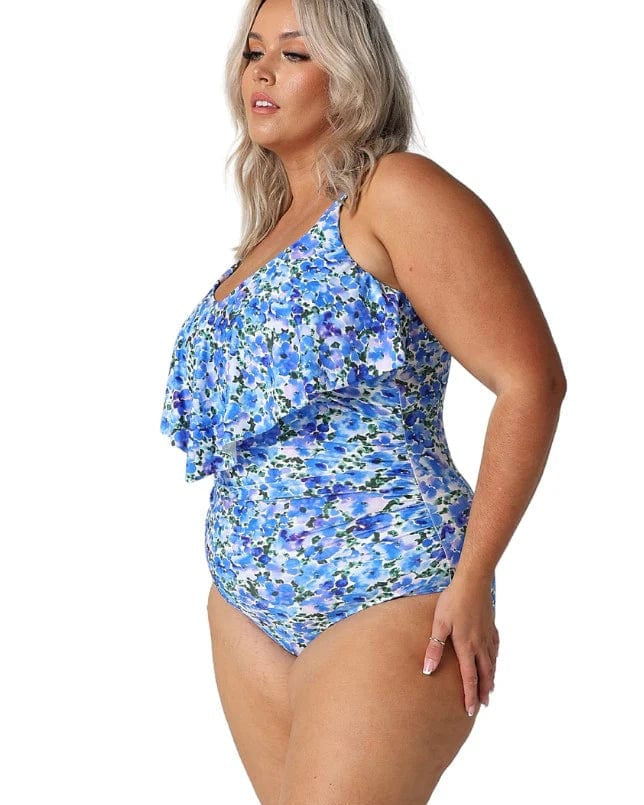 Capriosca Pansy Long Frill V Neck One Piece Capriosca Pansy Long Frill V Neck One Piece Splash Swimwear One Pieces