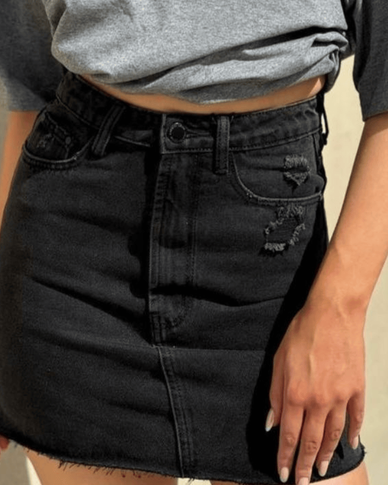 Country Denim Denim A-line Raw Hem Mini Skirt CGK1009-BLACK Light Wash Denim A-line Mini Skirt Splash Swimwear Black / 6 1000031474