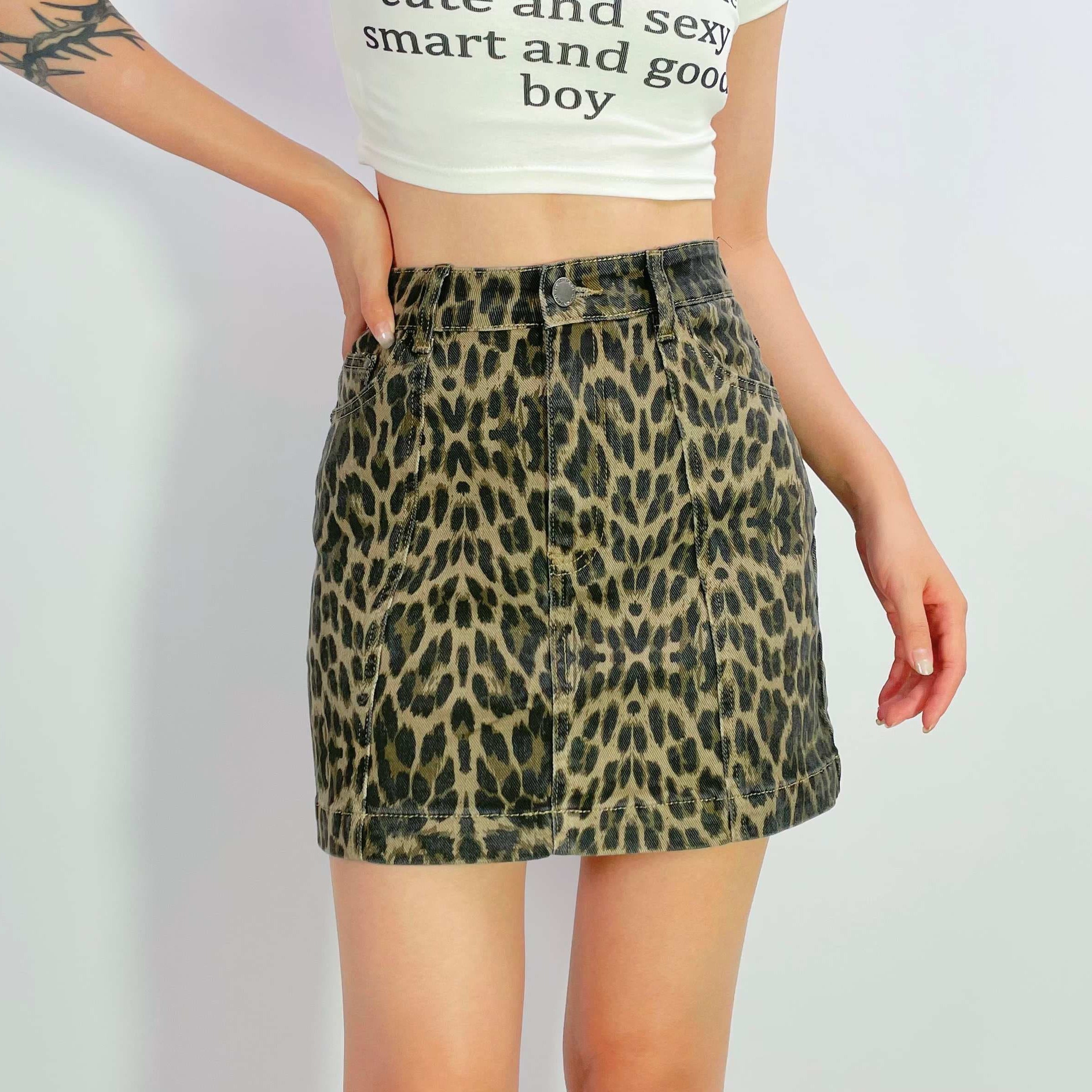 Country Denim Leopard Stretch A Line Demin Skirt CGK1762-DARK Leopard Stretch A Line Demin Skirt Splash Swimwear Dark / 6 1000022613