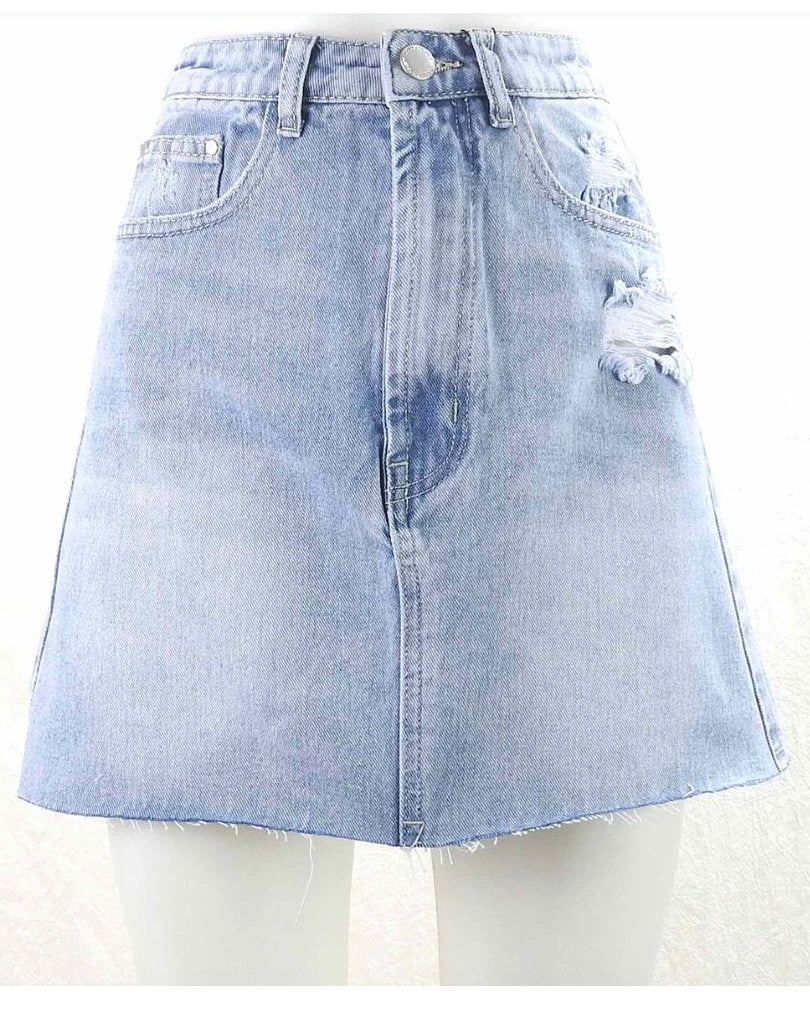 Country Denim Light Wash Denim A-line Mini Skirt Splash Swimwear