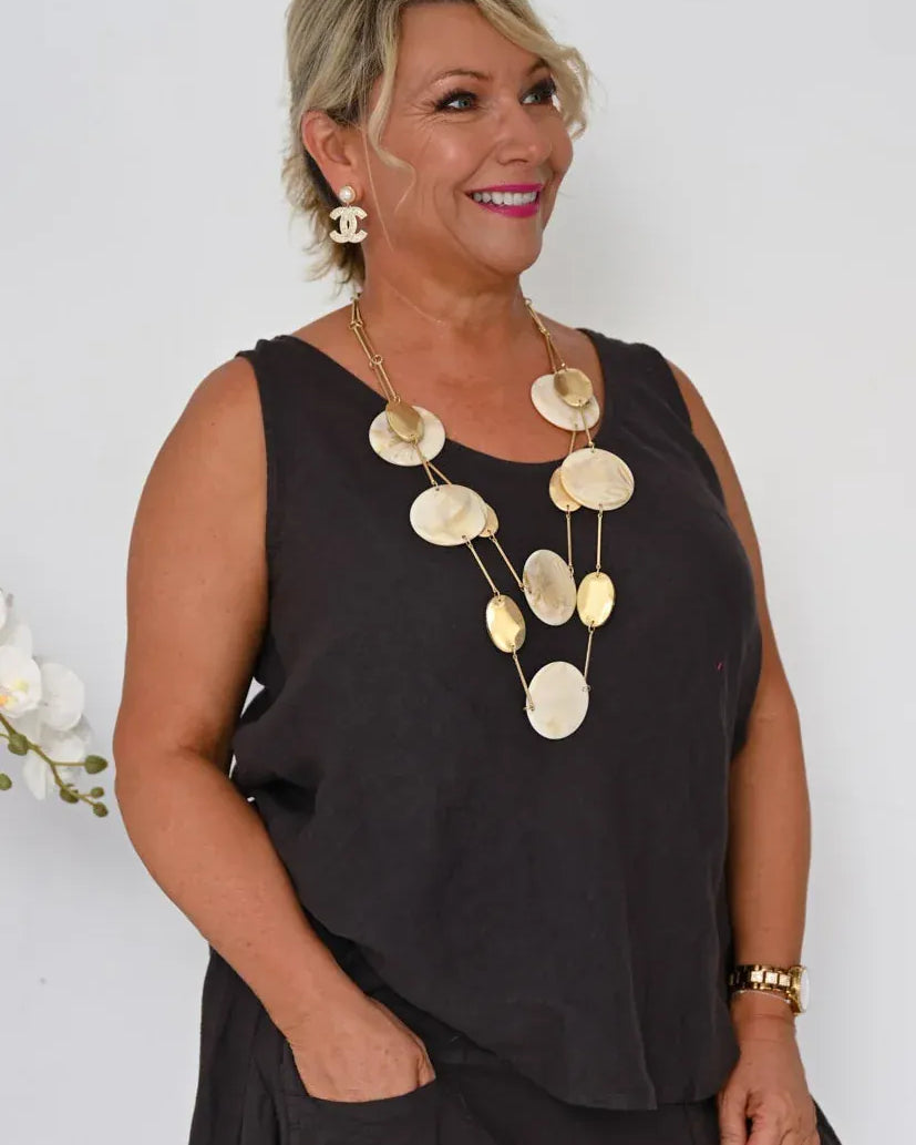 Donna Donna Camio Linen Staple Top Camio Linen Staple Top Splash Swimwear Clothing Top Cocco / S/M 13417CCS