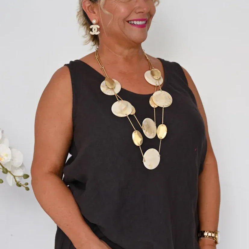 Donna Donna Camio Linen Staple Top Camio Linen Staple Top Splash Swimwear Clothing Top Cocco / S/M 13417CCS