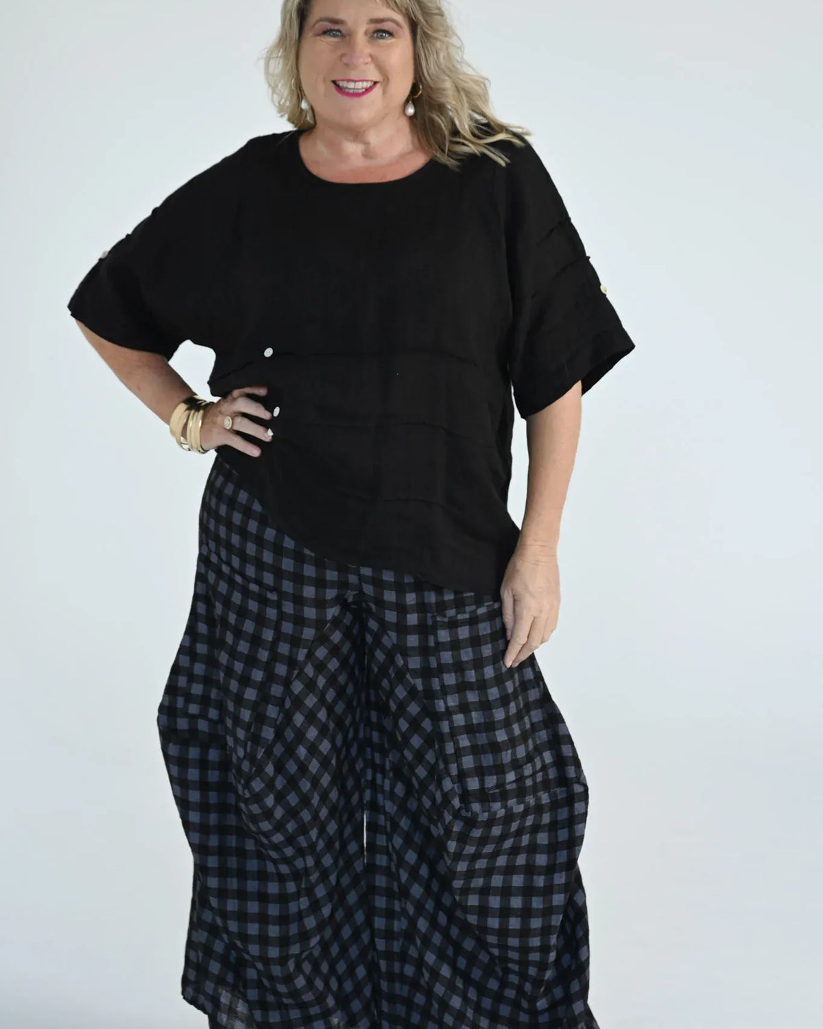 Donna Donna Donna Donna Alicia Pant - Black Check Alicia Pant 2440 Black Check | Donna Donna Splash Swimwear Pants