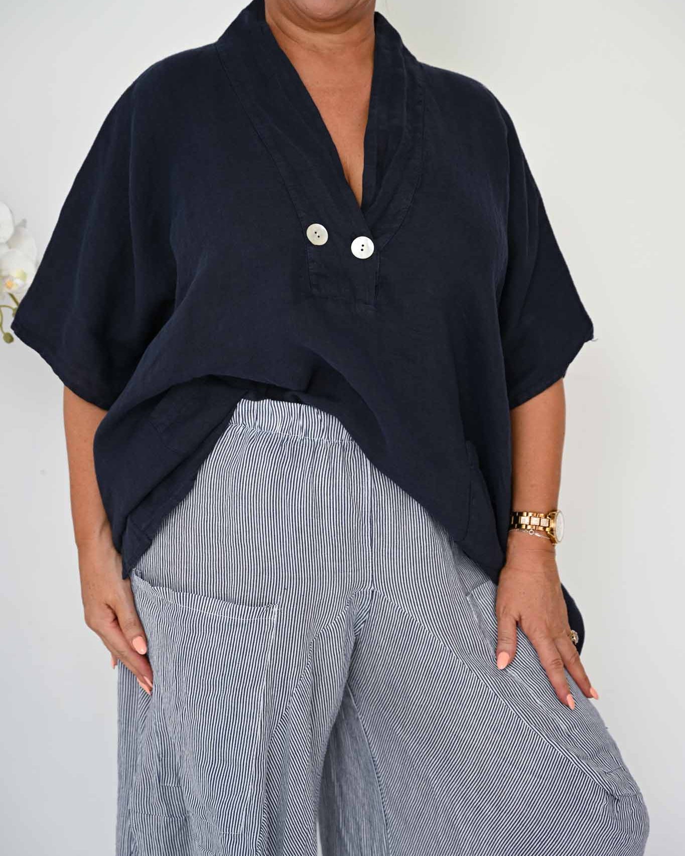 Donna Donna Donna Donna Alicia Pant - Navy Pinstripe Alicia Pant 2440 Black Check | Donna Donna Splash Swimwear Pant