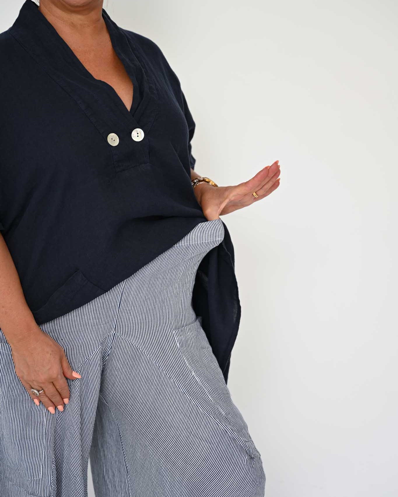 Donna Donna Donna Donna Alicia Pant - Navy Pinstripe Alicia Pant 2440 Black Check | Donna Donna Splash Swimwear Pant