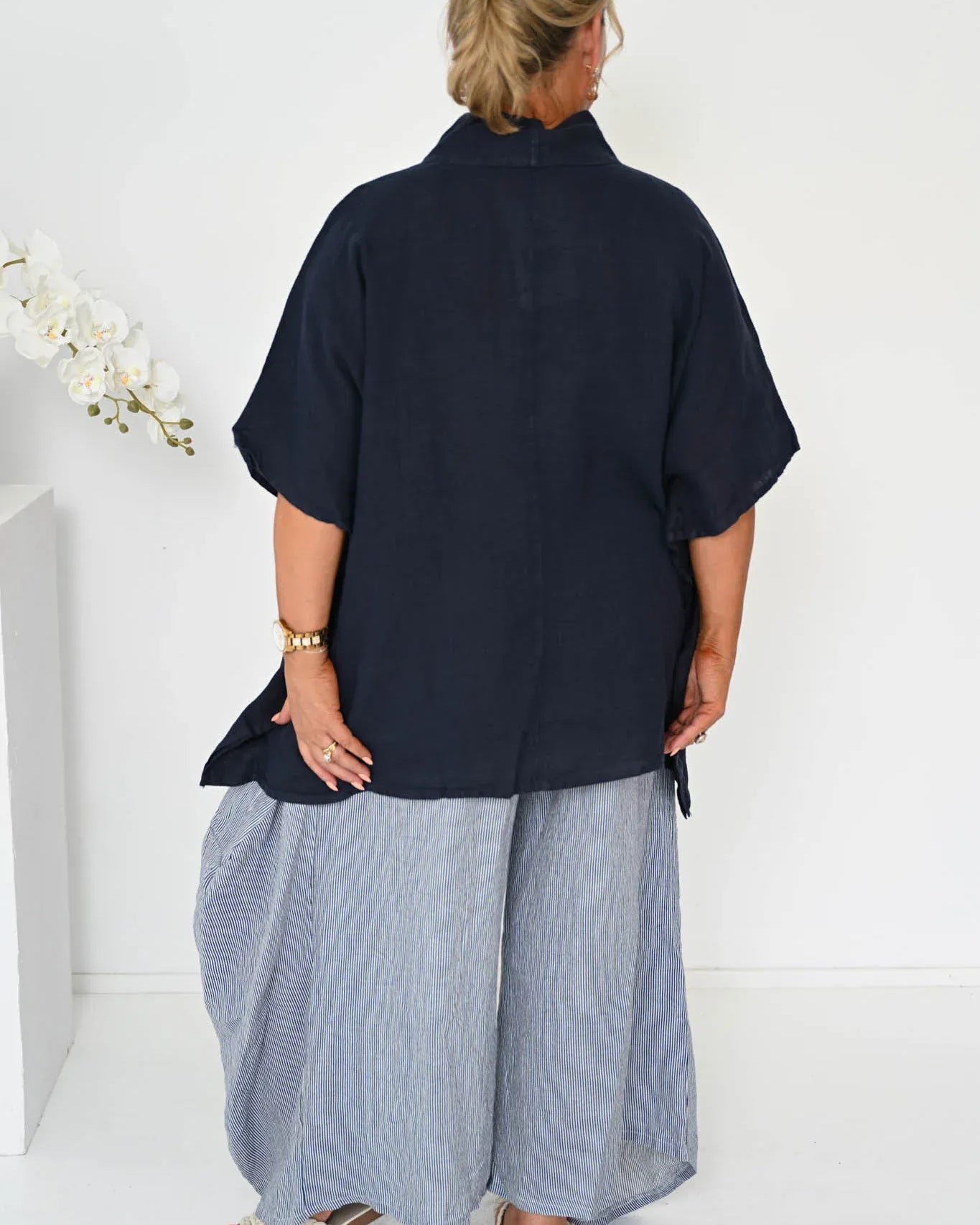 Donna Donna Donna Donna Alicia Pant - Navy Pinstripe Alicia Pant 2440 Black Check | Donna Donna Splash Swimwear Pant