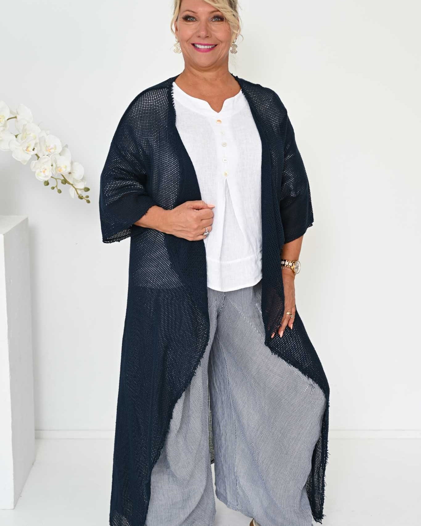 Donna Donna Donna Donna Alicia Pant - Navy Pinstripe Alicia Pant 2440 Navy Pinstripe | Donna Donna Splash Swimwear Pants