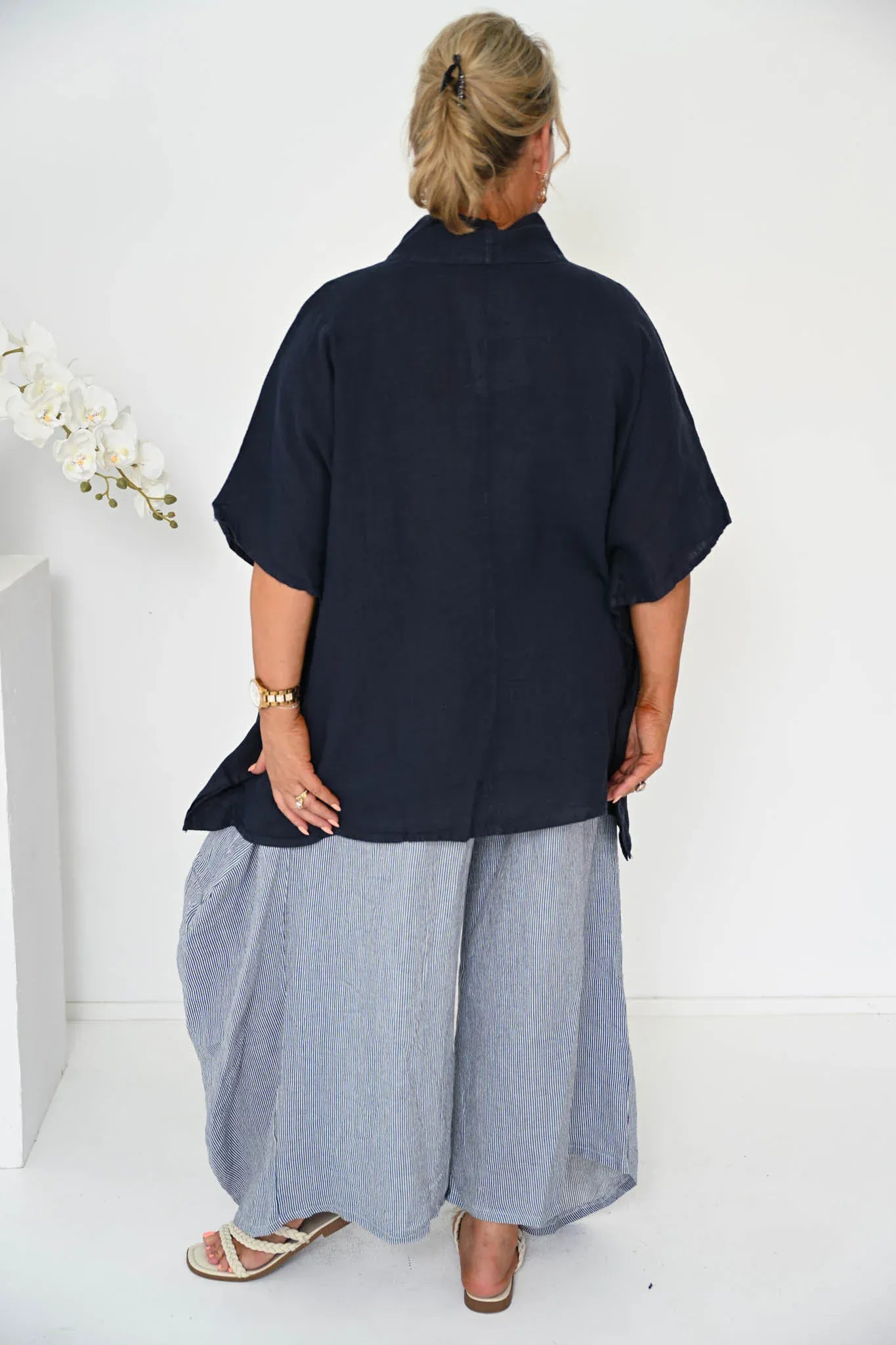 Donna Donna Donna Donna Alicia Pant - Navy Pinstripe Alicia Pant 2440 Navy Pinstripe | Donna Donna Splash Swimwear Pants