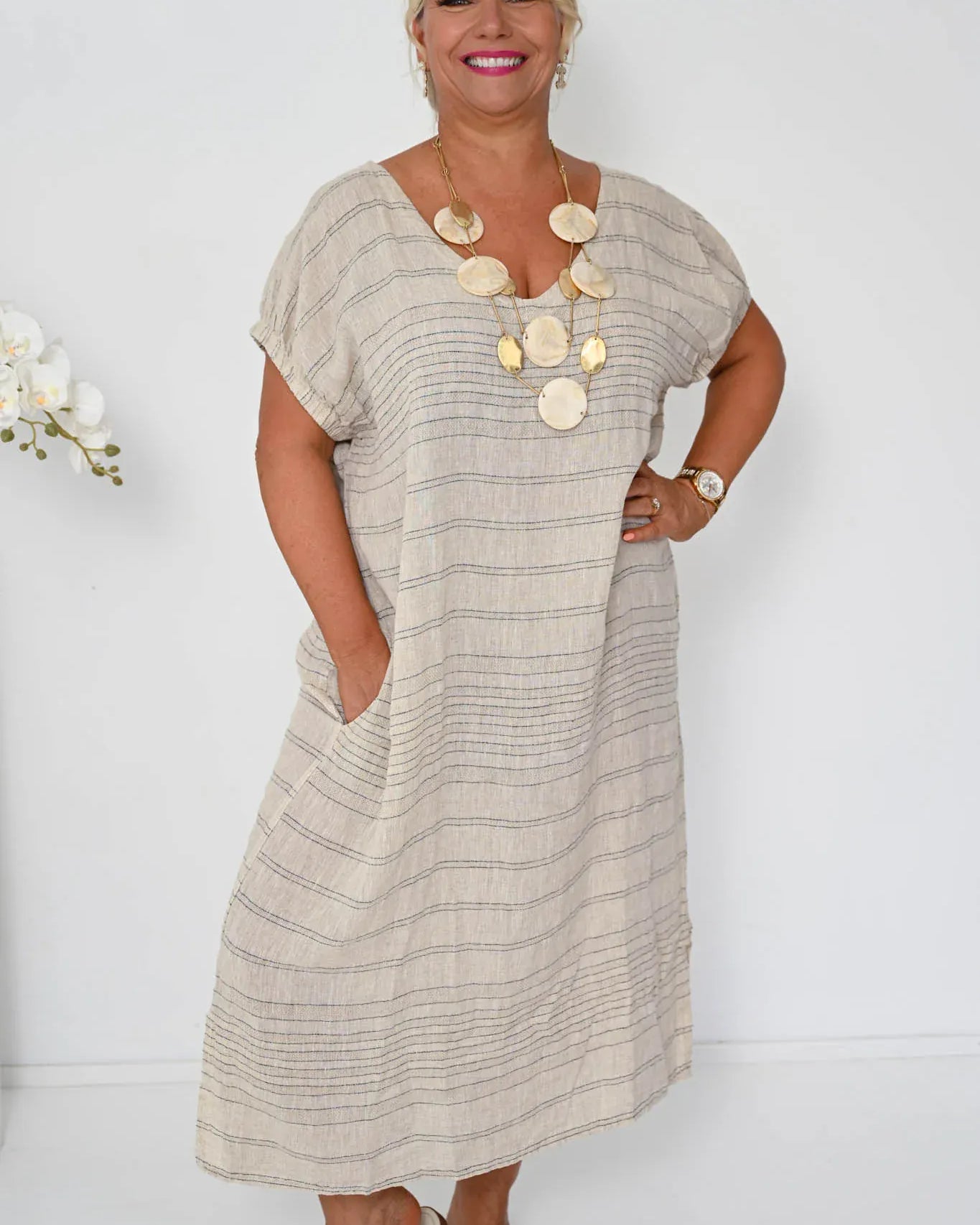 Donna Donna Donna Donna Enzo Long Dress - Beige 2257 Donna Donna Enzo Long Dress - Beige Splash Swimwear Dresses One size