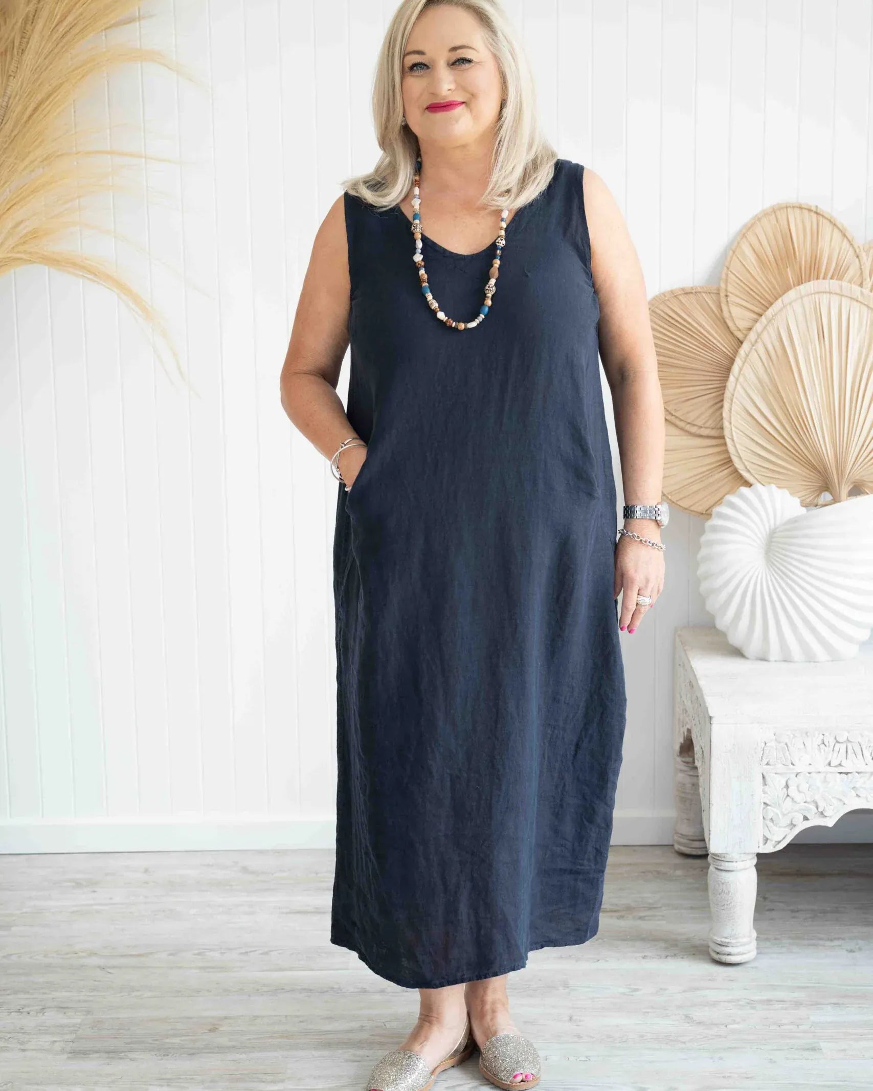 Donna Donna Donna Donna Lisa Linen Dress - Navy Donna Donna Lisa Linen Dress - Navy Splash Swimwear Dresses