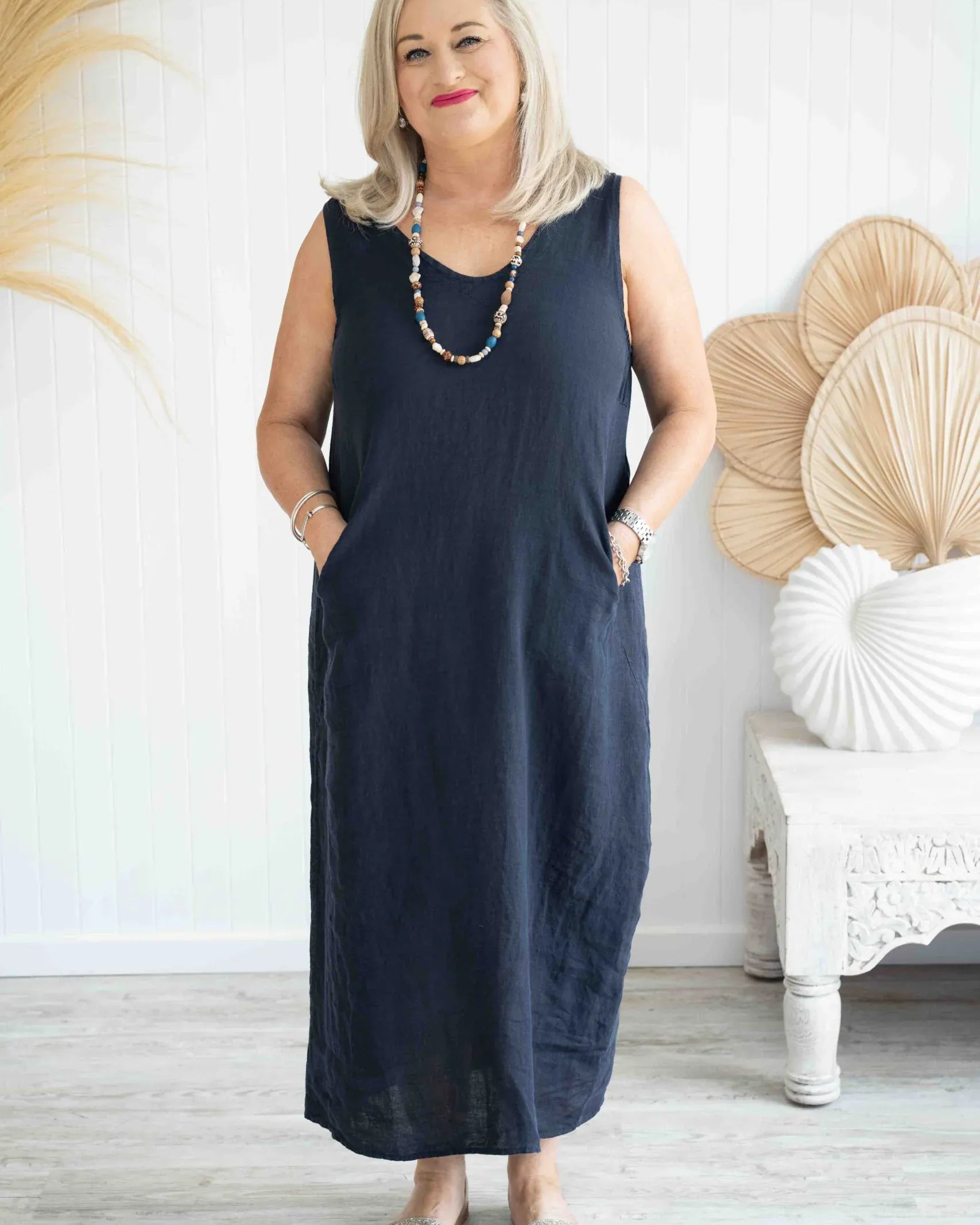 Donna Donna Donna Donna Lisa Linen Dress - Navy Donna Donna Lisa Linen Dress - Navy Splash Swimwear Dresses