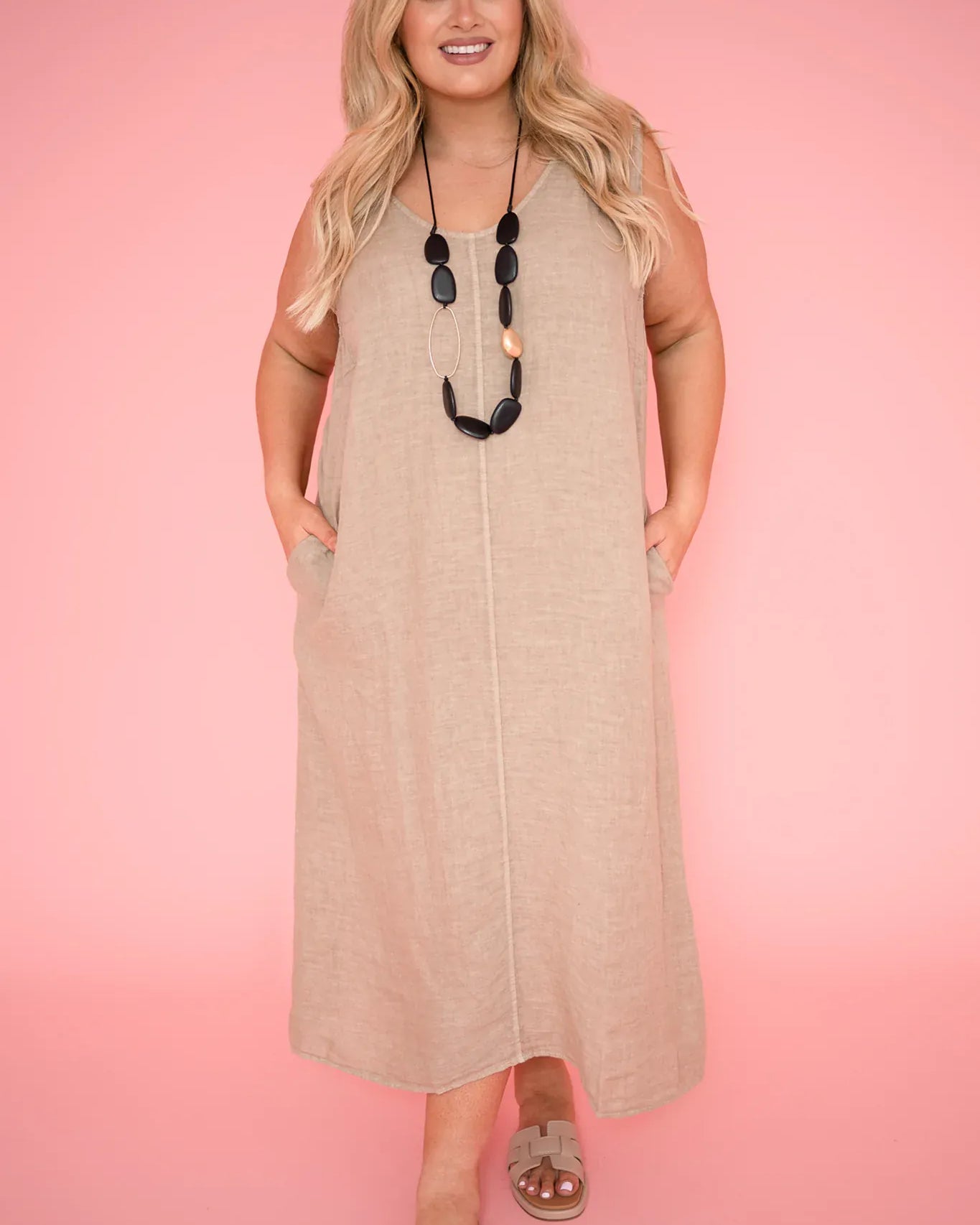 Donna Donna Donna Donna Marcellina Sleeveless Dress - Cashmere Marcellina Dress 12022 Cashmere | Donna Donna Splash Swimwear Dress