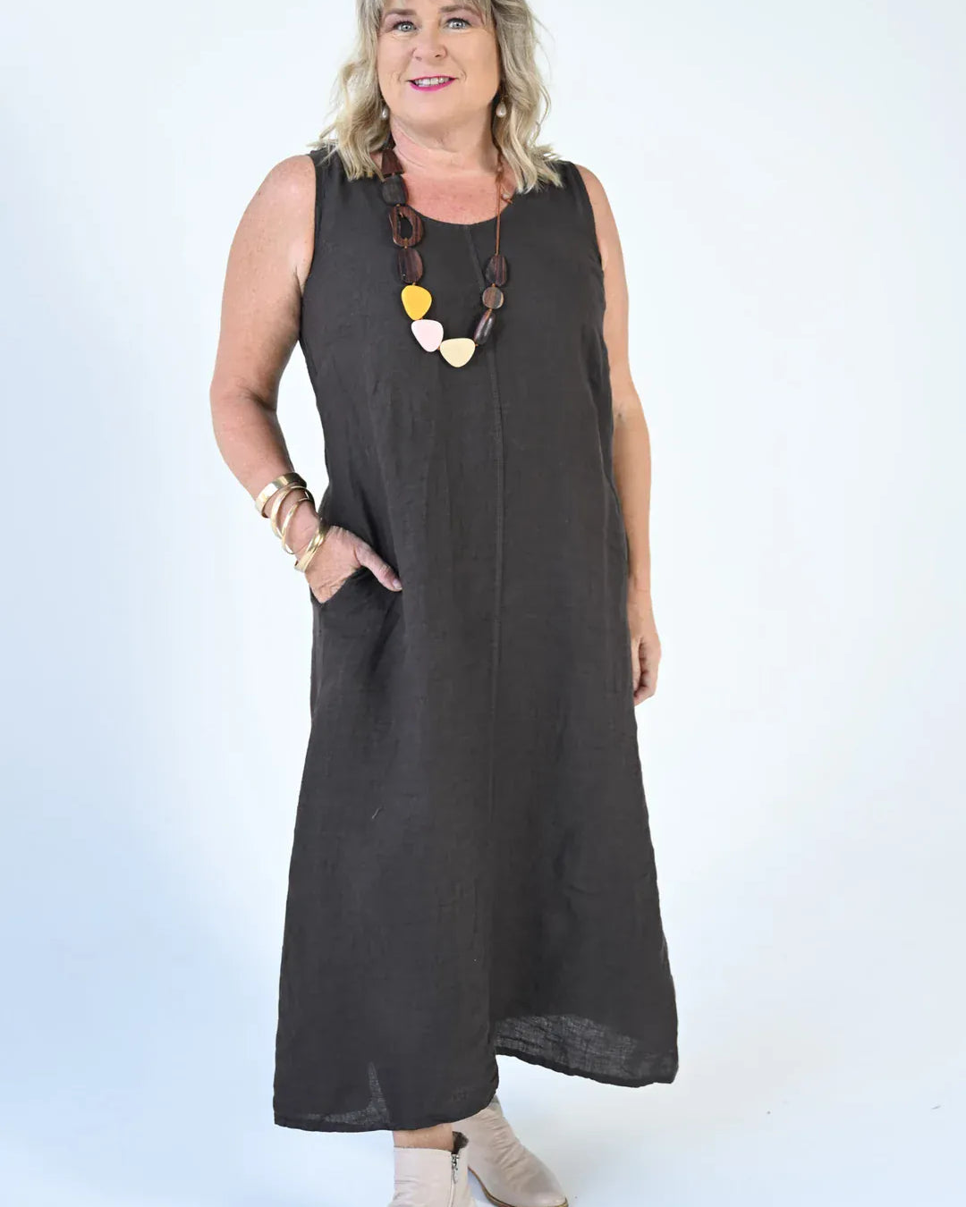 Donna Donna Donna Donna Marcellina Sleeveless Dress - Cocco Marcellina Dress 12022 Cashmere | Donna Donna Splash Swimwear Dress