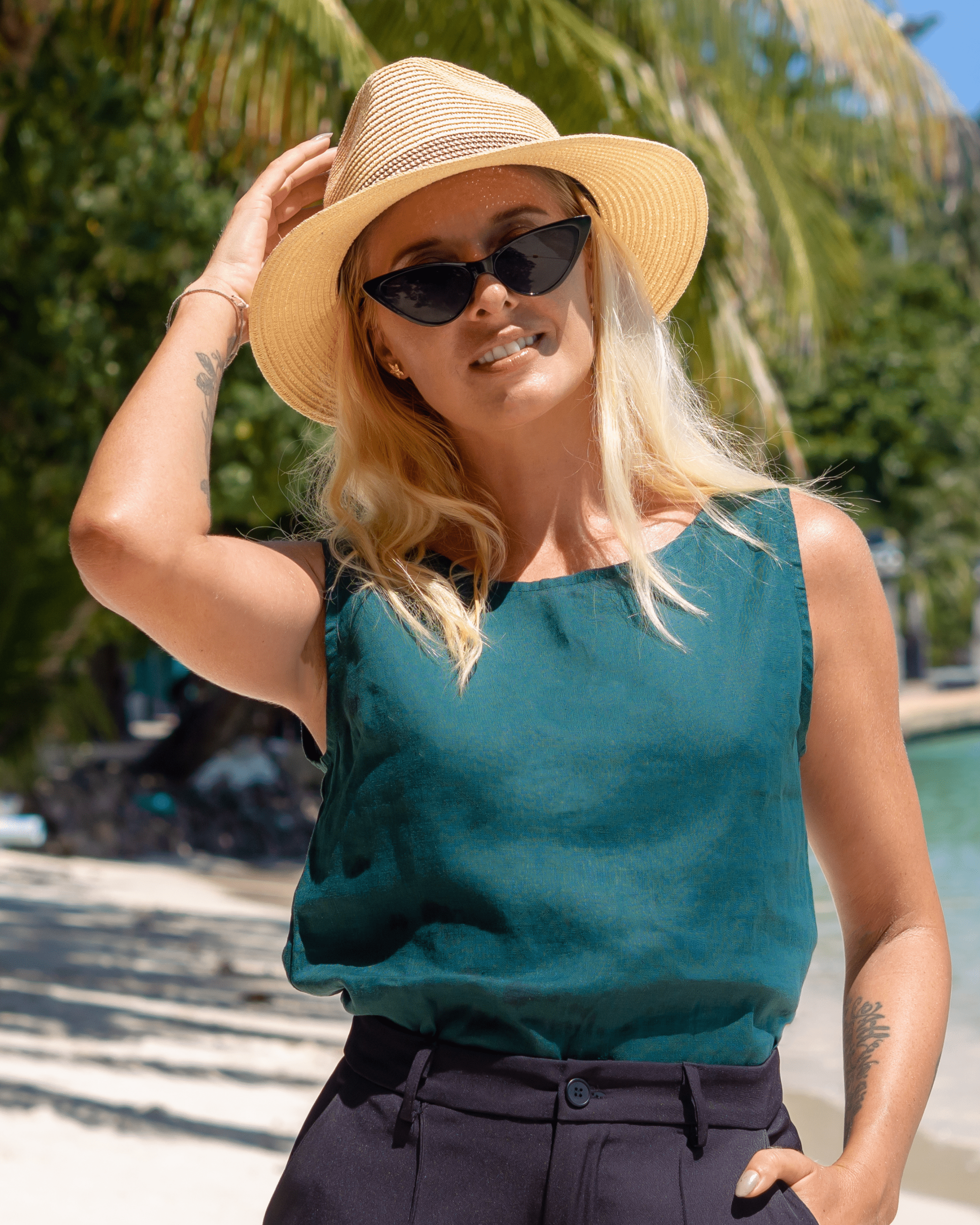 Elcee the Label Elcee Linen Top Splash Swimwear Tops