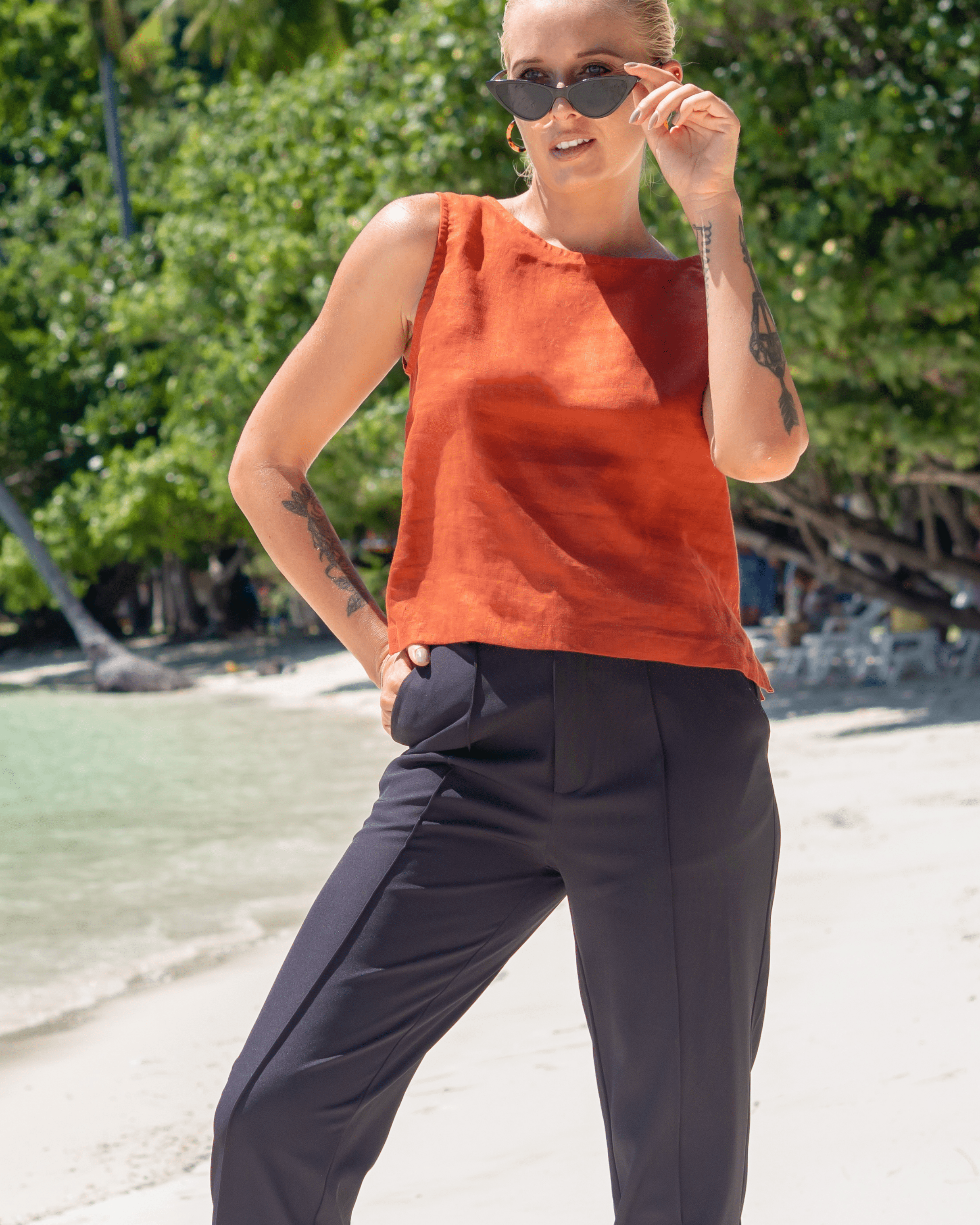 Elcee the Label Elcee Linen Top Splash Swimwear Tops