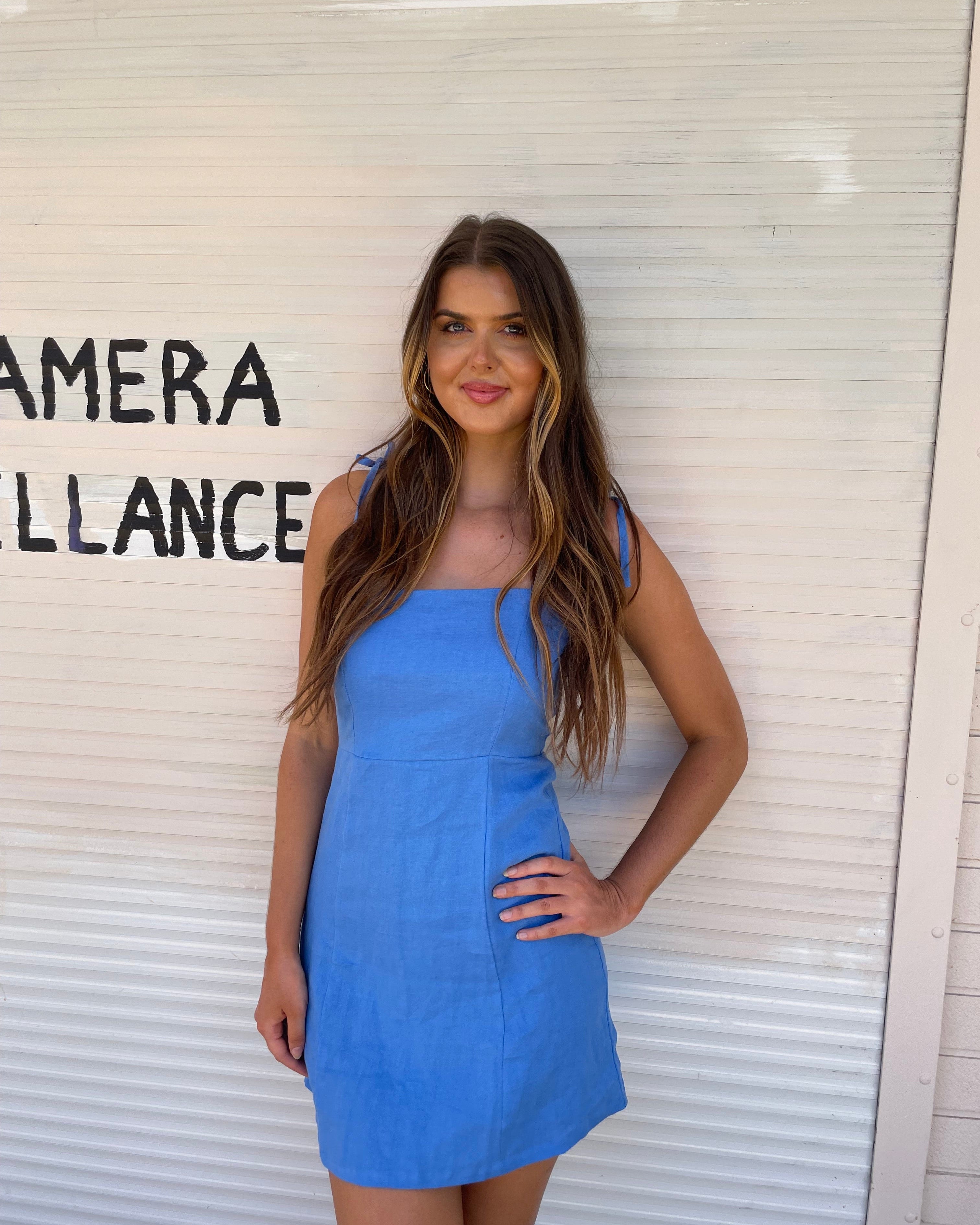 Elcee the Label Tala Linen Tie Mini Dress Splash Swimwear Dresses