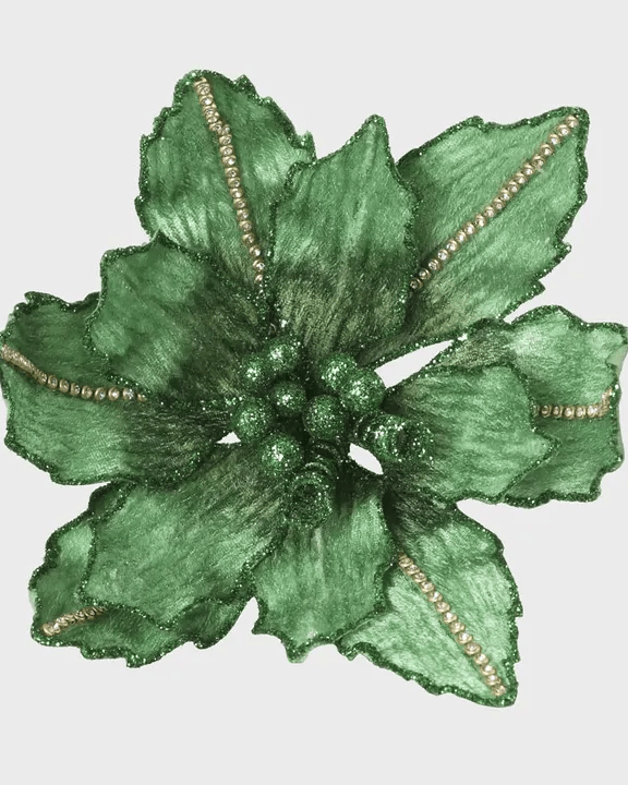 Florabelle Living Velvet Crystal Clip on Poinsettia - Emerald Green X250747 Velvet Crystal Clip on Poinsettia - Emerald Green Splash Swimwear Chirstmas Decorations