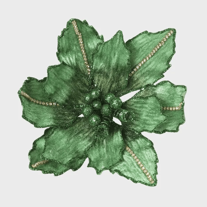 Florabelle Living Velvet Crystal Clip on Poinsettia - Emerald Green X250747 Velvet Crystal Clip on Poinsettia - Emerald Green Splash Swimwear Chirstmas Decorations