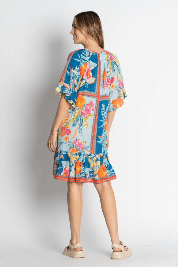 Function Design Lula Life Serilda Shirred Dress - Ocean Lula Life Serilda Shirred Dress - Ocean Splash Swimwear Clothing