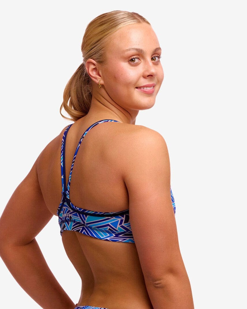 Funkita Funkita Ladies Sports Top - Blue Bits Funkita Ladies Sports Top - Blue Bits Splash Swimwear Bikini Tops