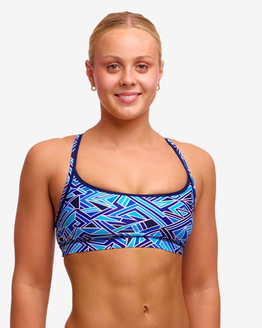 Funkita Funkita Ladies Sports Top - Blue Bits Funkita Ladies Sports Top - Blue Bits Splash Swimwear Bikini Tops
