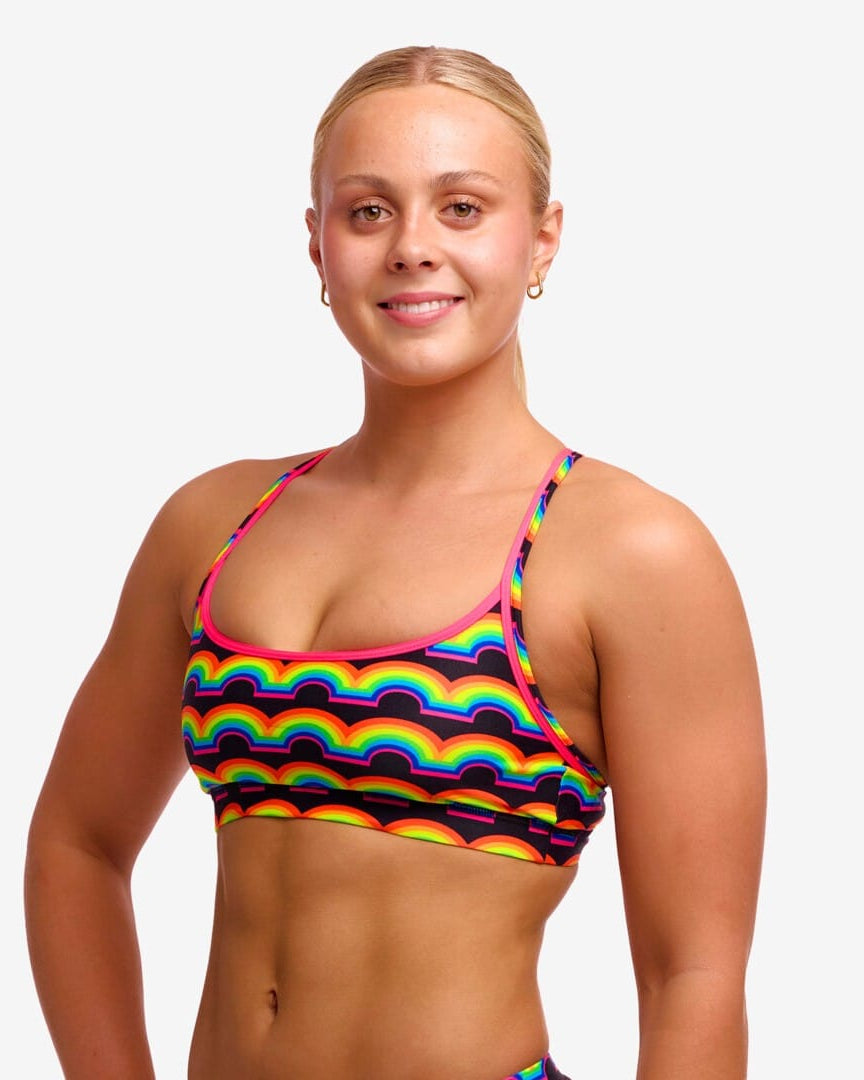 Funkita Funkita Ladies Sports Top - Rainbowie Funkita Ladies Sports Top - Rainbowie Splash Swimwear Bikini Tops