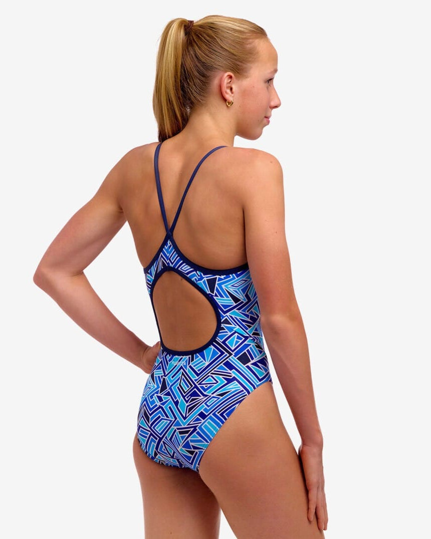 Funkita Girls Funkita Diamond Back One Piece - Blue Bits Funkita Diamond Back One Piece - Blue Bits Splash Swimwear One Piece