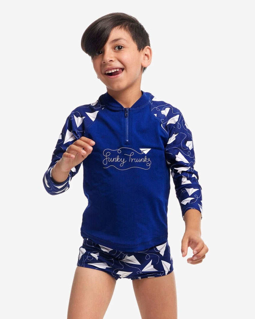 Funky Trunks Toddler Boys Zippy Rash Vest - Paper Plain Funky Trunks Boys Zippy Rash Vest Car Stacker Splash Swimwear kids
