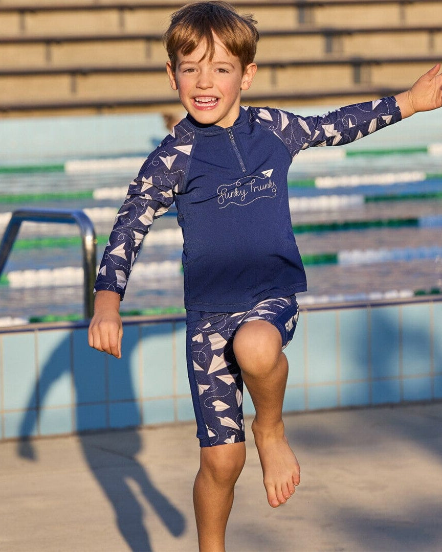 Funky Trunks Toddler Boys Zippy Rash Vest - Paper Plain Funky Trunks Boys Zippy Rash Vest Car Stacker Splash Swimwear kids
