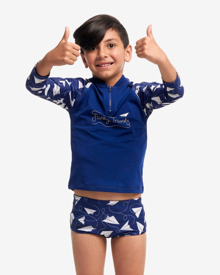Funky Trunks Toddler Boys Zippy Rash Vest - Paper Plain Funky Trunks Boys Zippy Rash Vest Car Stacker Splash Swimwear kids