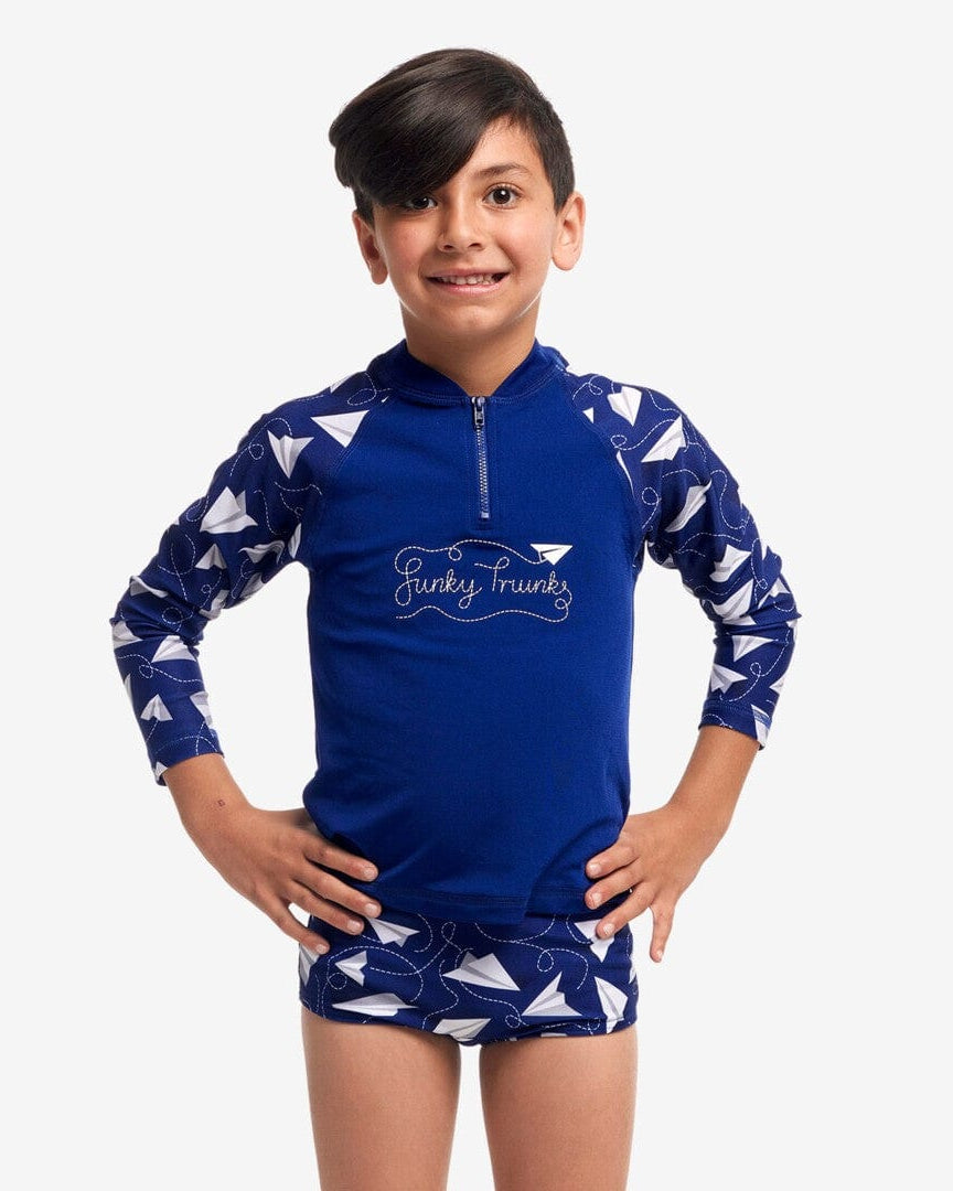 Funky Trunks Toddler Boys Zippy Rash Vest - Paper Plain Funky Trunks Boys Zippy Rash Vest Car Stacker Splash Swimwear kids