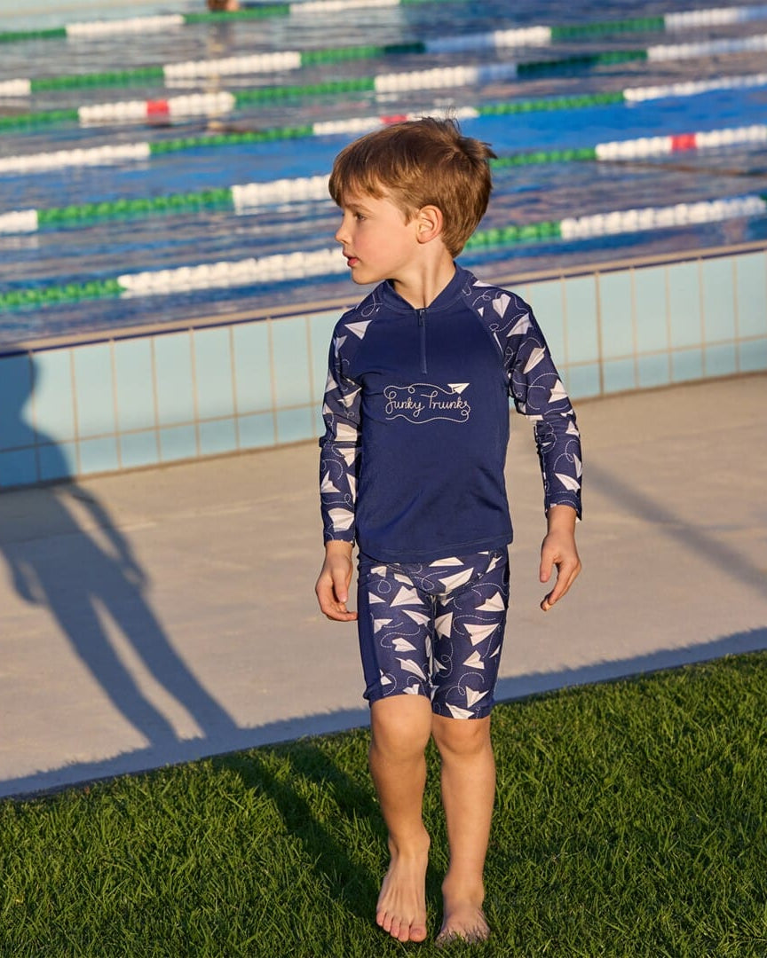 Funky Trunks Toddler Boys Zippy Rash Vest - Paper Plain Funky Trunks Boys Zippy Rash Vest Car Stacker Splash Swimwear kids