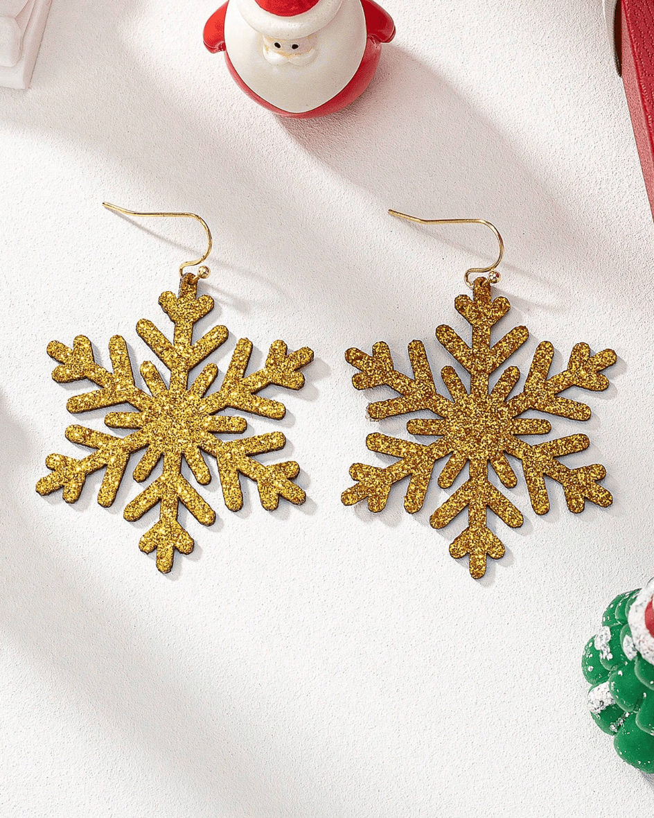 Glitterbugs Christmas Earrings PU Leather - Glitter Snowflake Christmas Earrings PU Leather - Glitter Snowflake Splash Swimwear Earrings Gold 1000017565
