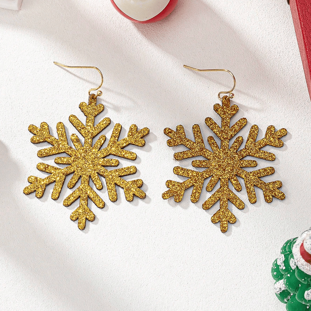 Glitterbugs Christmas Earrings PU Leather - Glitter Snowflake Christmas Earrings PU Leather - Glitter Snowflake Splash Swimwear Earrings Gold 1000017565