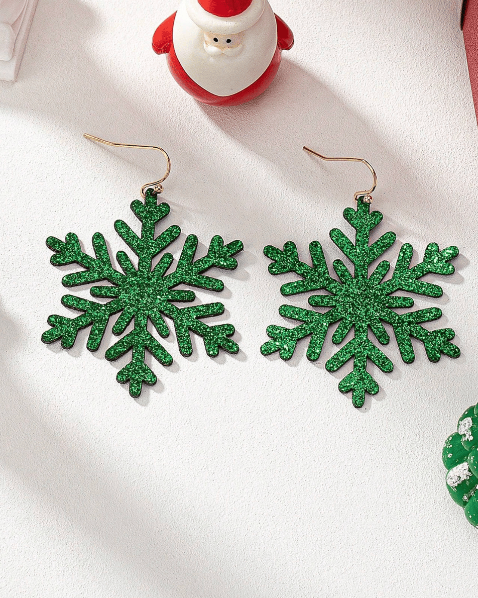 Glitterbugs Christmas Earrings PU Leather - Glitter Snowflake Christmas Earrings PU Leather - Glitter Snowflake Splash Swimwear Earrings Green 1000028343