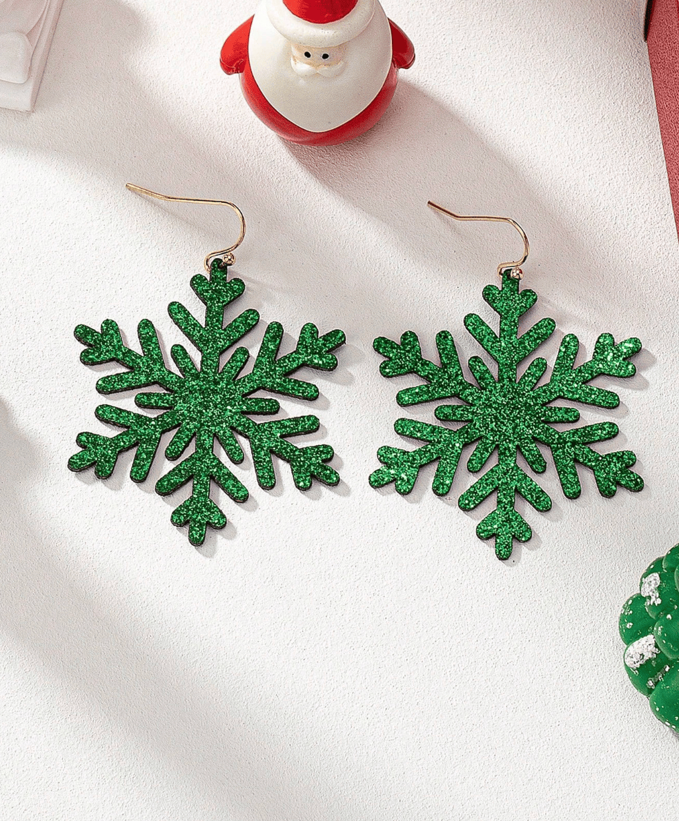 Glitterbugs Christmas Earrings PU Leather - Glitter Snowflake Christmas Earrings PU Leather - Glitter Snowflake Splash Swimwear Earrings Green 1000028343