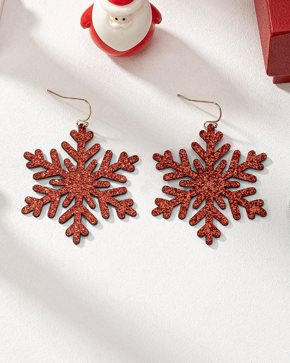 Glitterbugs Christmas Earrings PU Leather - Glitter Snowflake Christmas Earrings PU Leather - Glitter Snowflake Splash Swimwear Earrings Red 1000028344