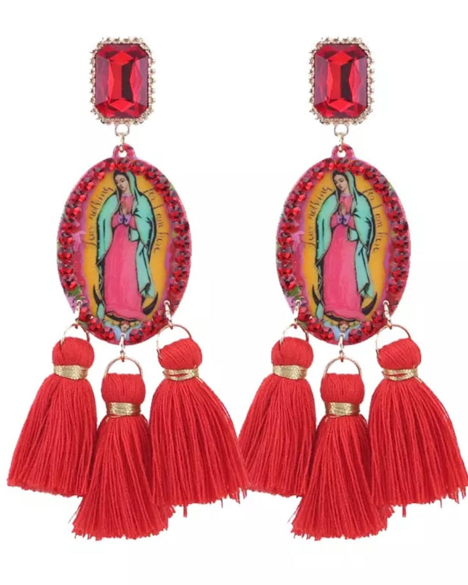 Glitterbugs Mother Mary Crystal Earrings Splash Swimwear Earrings Red 1000011681