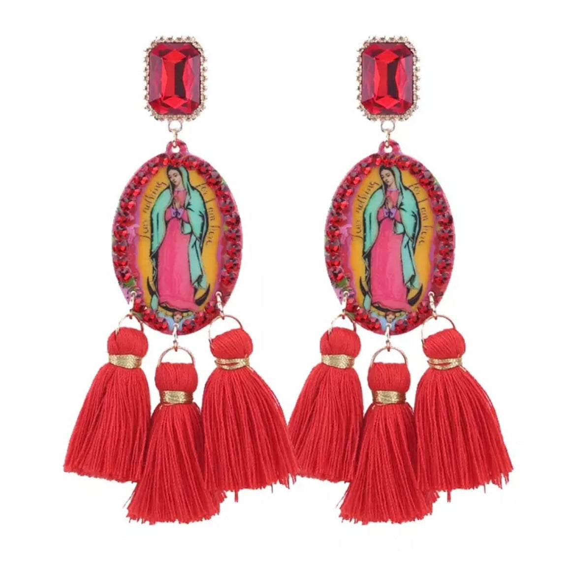 Glitterbugs Mother Mary Crystal Earrings Splash Swimwear Earrings Red 1000011681