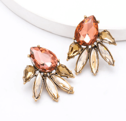 Glitterbugs Earrings Amber Rhinestone Stud Earrings