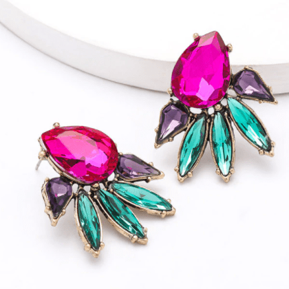 Glitterbugs Rhinestone Stud Earrings Splash Swimwear Earrings Fuchsia 1000012108