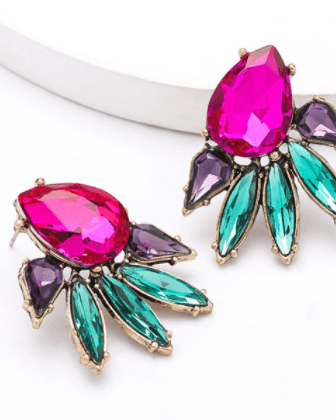 Glitterbugs Rhinestone Stud Earrings Splash Swimwear Earrings Fuchsia 1000012108