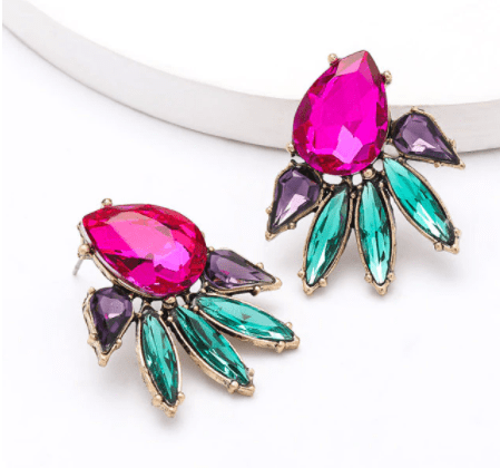 Glitterbugs Rhinestone Stud Earrings Splash Swimwear Earrings Fuchsia 1000012108