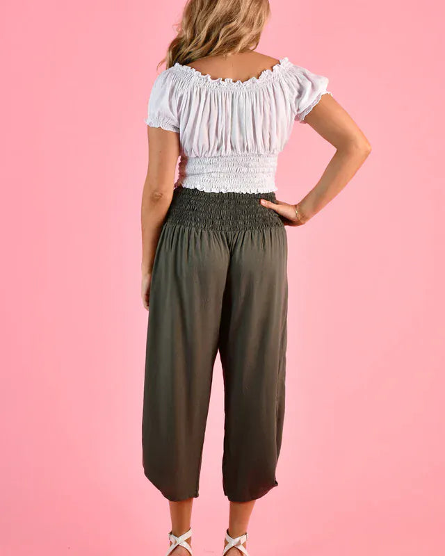 Go Girl Go Girl 3/4 Rouched Tie Pants - Grey/Olive Go Girl 3/4 Rouched Tie Pants - Grey/Olive Splash Swimwear