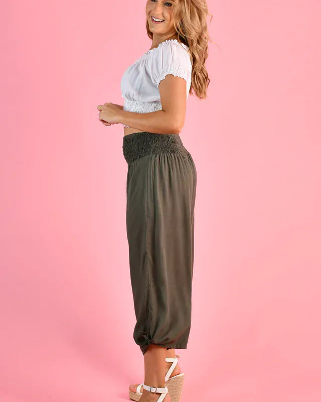 Go Girl Go Girl 3/4 Rouched Tie Pants - Grey/Olive Go Girl 3/4 Rouched Tie Pants - Grey/Olive Splash Swimwear